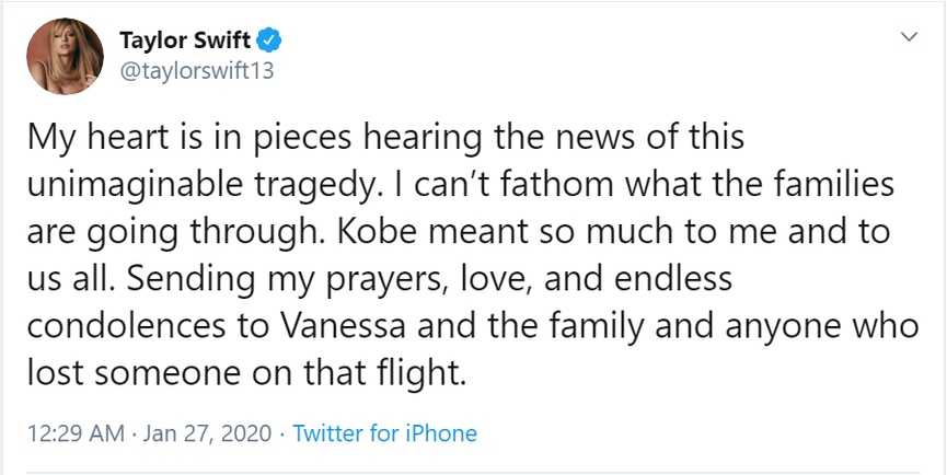 Дрейк, Тейлор Свифт, Канье Уэст, Feduk, Леван Горозия и другие звёзды попрощались с Коби Брайантом