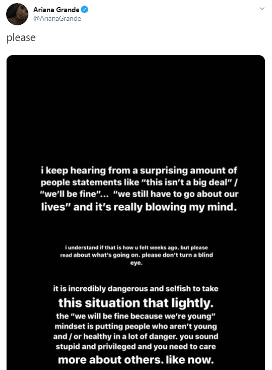 Твит Арианы Гранде​Фото: скрин