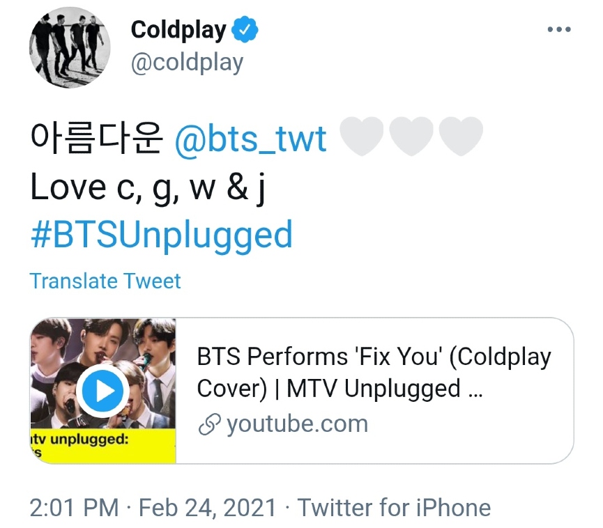 BTS исполнили живьём треки из альбома «BE» и кавер на Coldplay